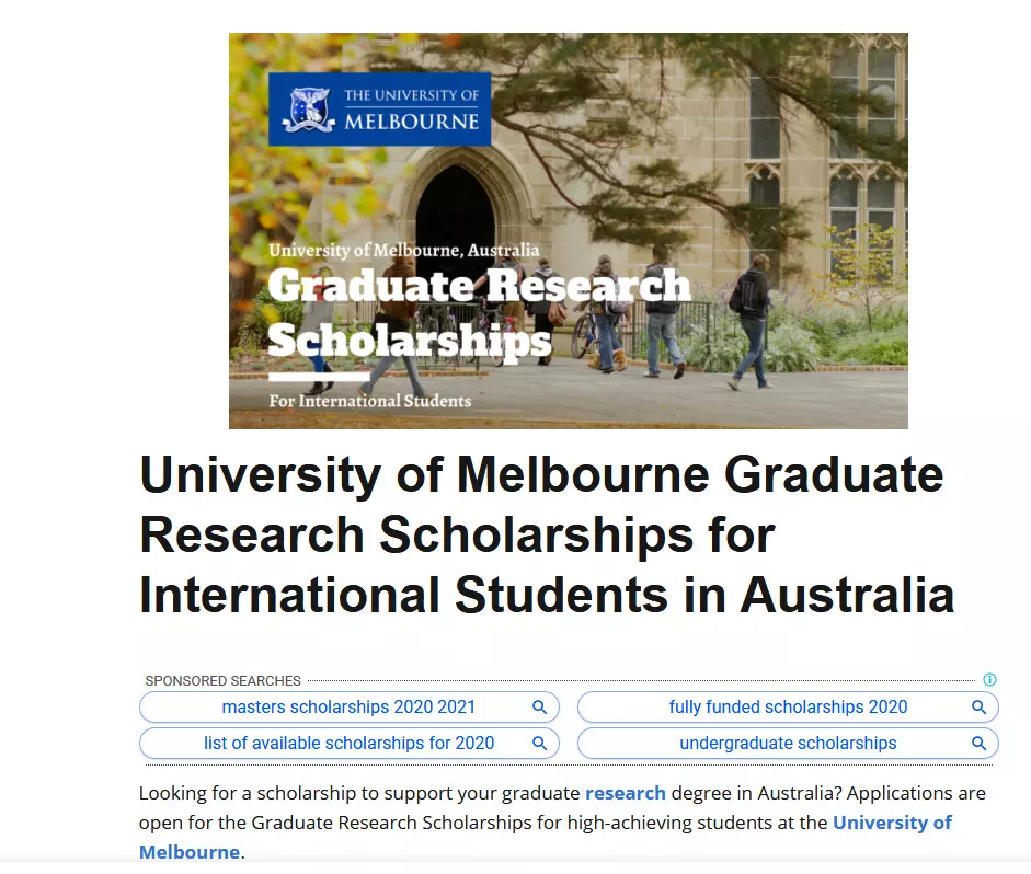 University of Melbourne Graduate Research Scholarships for International Students in Australia