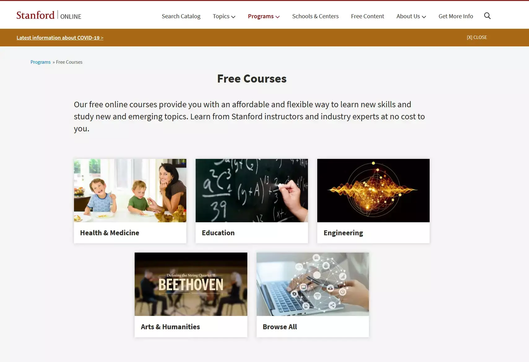 Stanford University is presenting numerous online certification courses.