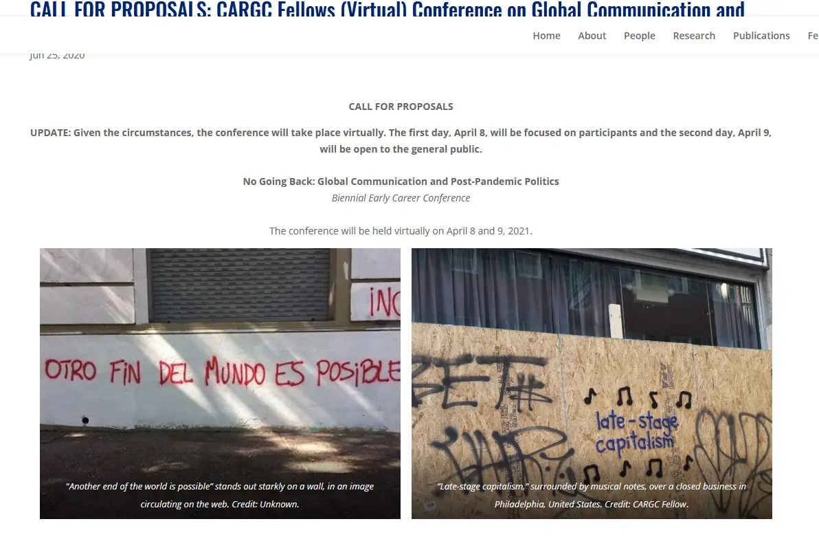 Call for Papers:  No Going Back: Global Communication and Post-Pandemic Politics Call for Papers:  No Going Back: Global Communication and Post-Pandemic Politics