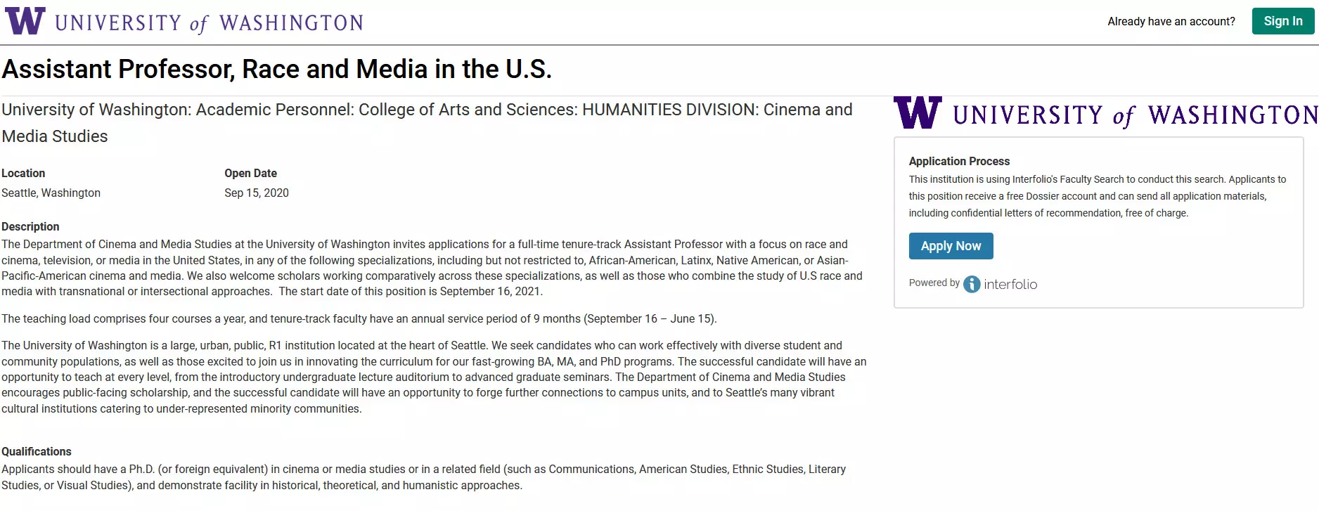 Assistant Professor, Race and Media in the U.S.University of Washington Department of Cinema and Media Studies