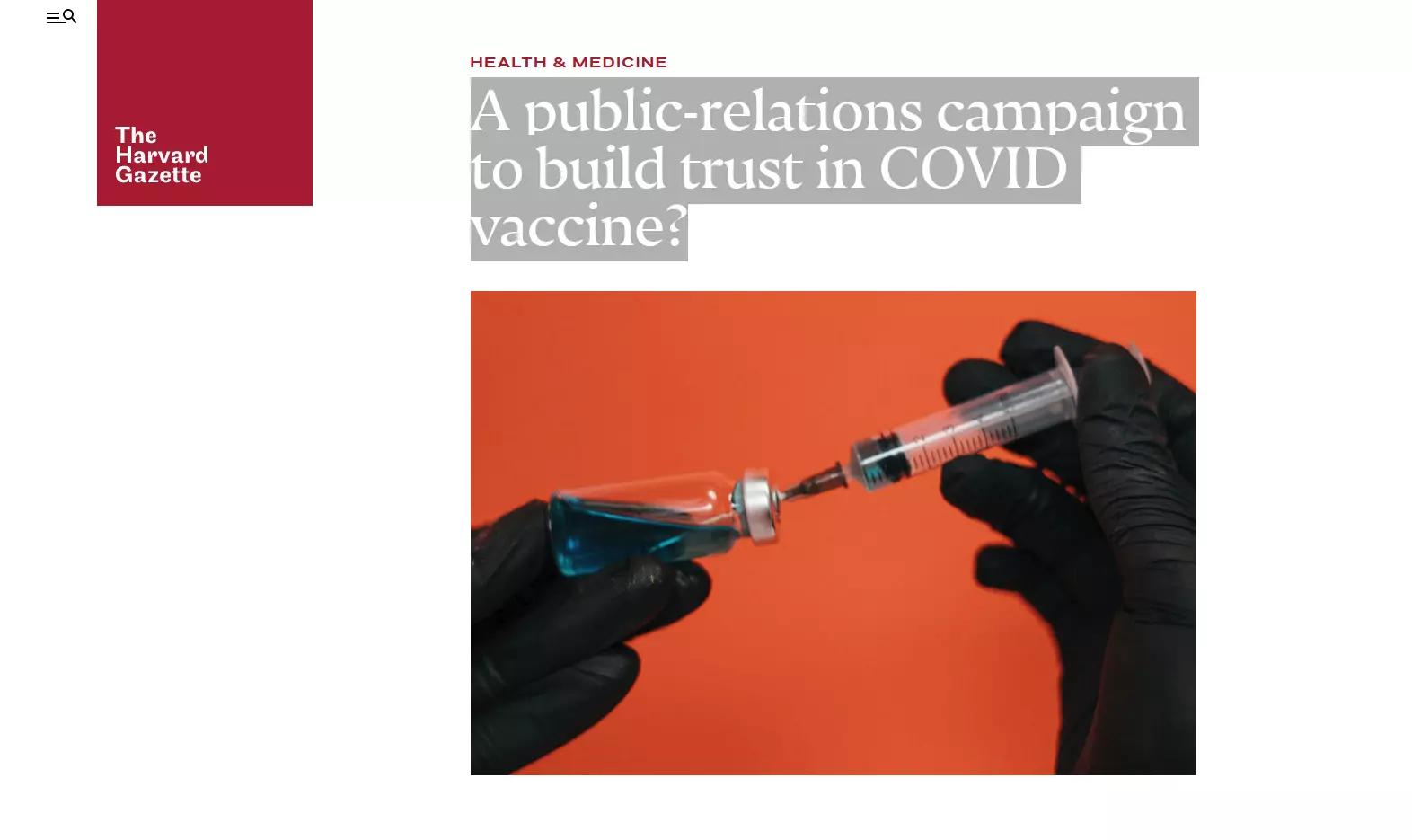 A public-relations campaign to build trust in the COVID vaccine?