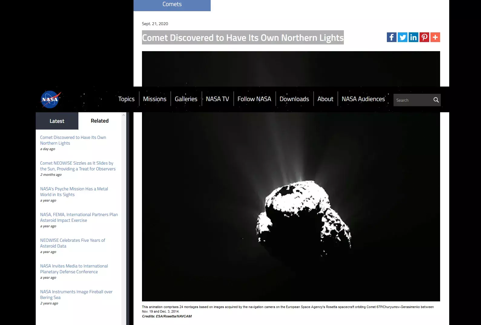 Comet Discovered to Have Its Own Northern Lights Comet Discovered to Have Its Own Northern Lights