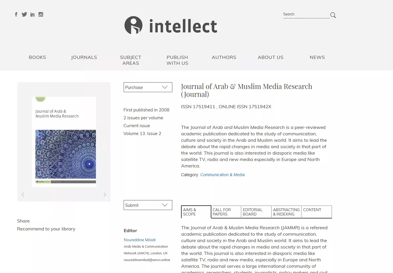 New Journal Issue JAMMR 13.2 (Media and Society in the Middle East)