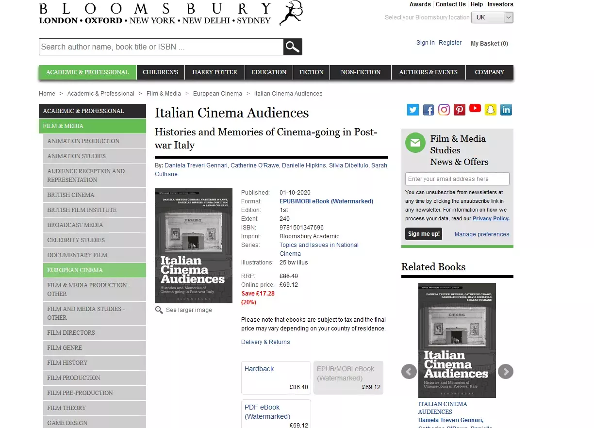 New book: Italian Cinema Audiences: Histories and Memories of Cinema-going in Post-war Italy