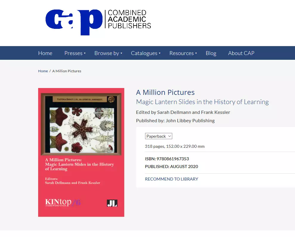new book: A Million Pictures: Magic Lantern Slides in the History of Learning, Edited by Sarah Dellmann & Frank Kessler