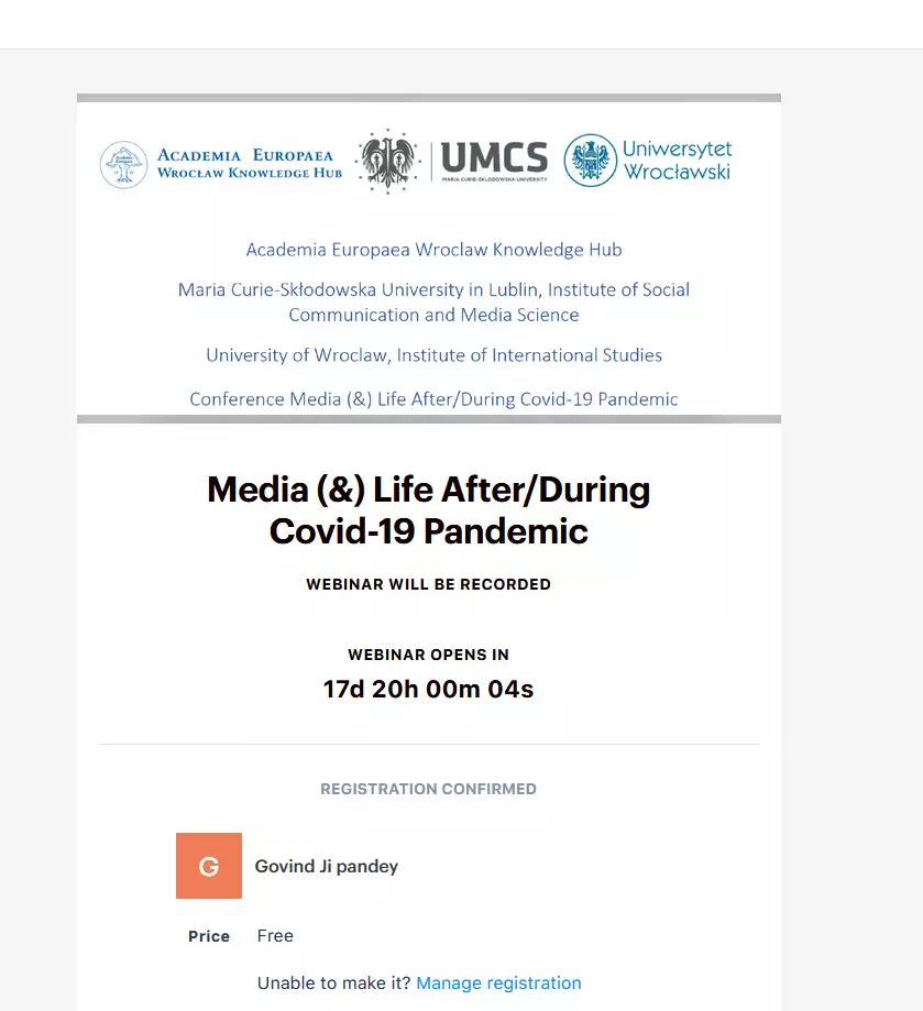 online conference Media(&) Life After/During Covid-19 Pandemic (registration)