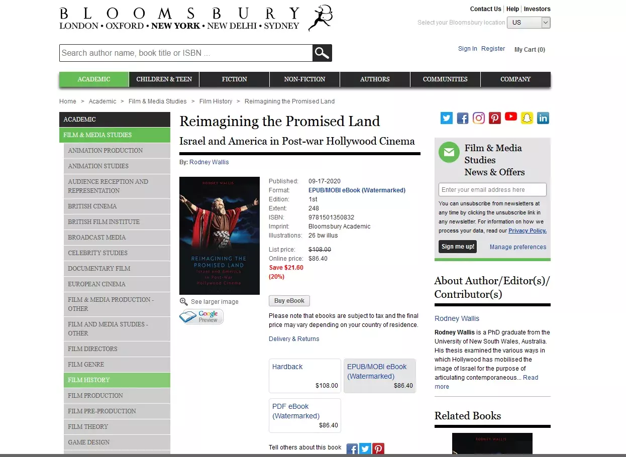 नयी किताब -  Reimagining the Promised Land: Israel and America in Post-war Hollywood Cinema