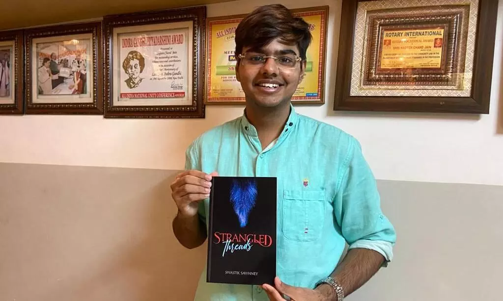 Strangled Threads a debut novel of Swastik Sawhney, a class XII student.