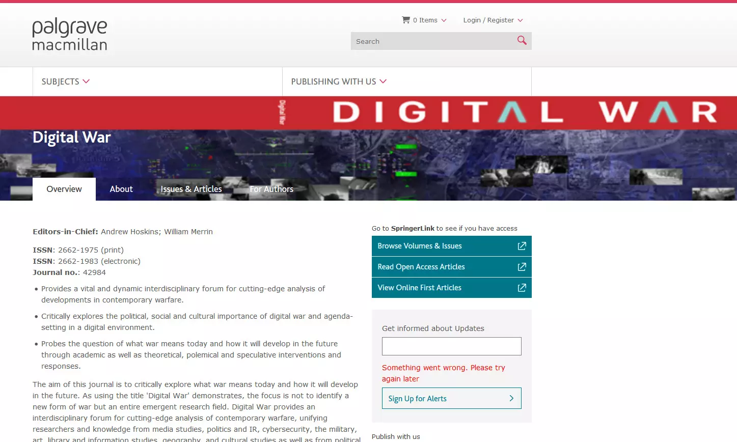 Call for Review Articles: Journal of Digital War