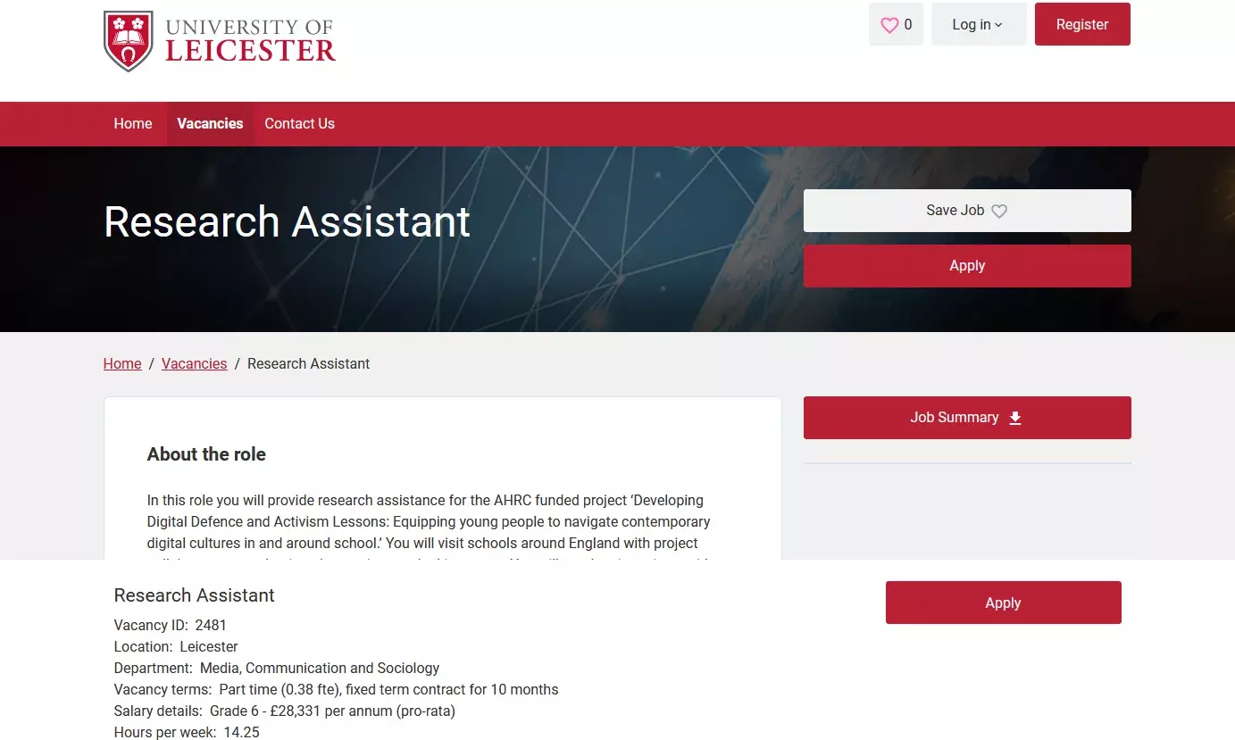Research Assistant Position - Developing Digital Defence and Activism - Leicester University Research Assistant Position - Developing Digital Defence and Activism - Leicester University