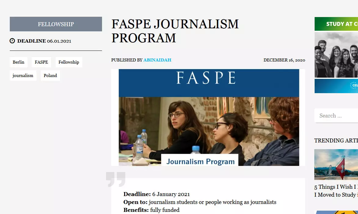 FASPE Journalism Program, Fully Funded