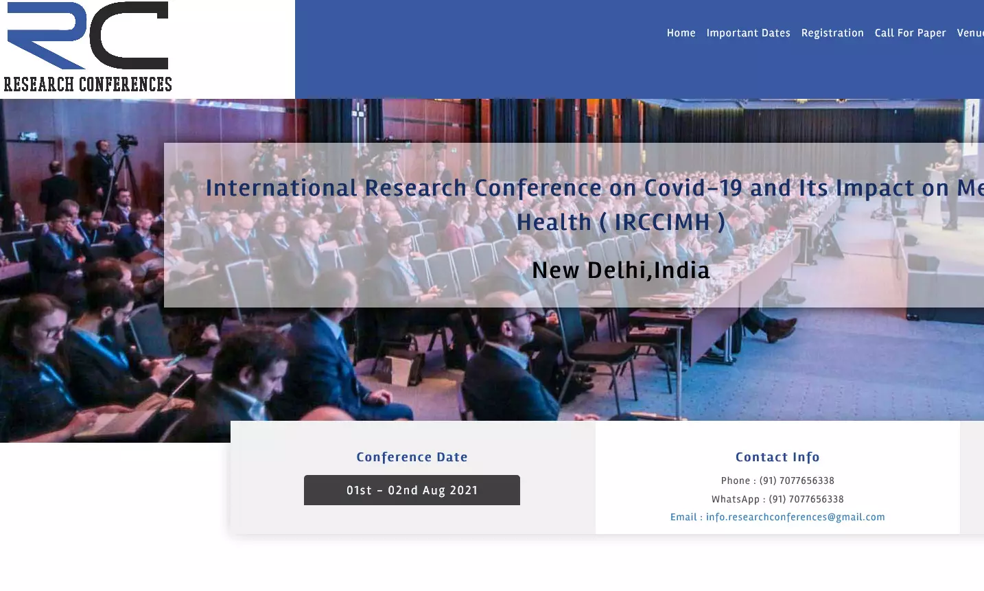 International Research Conference on Covid-19 and Its Impact on Mental Health ( IRCCIMH )  New Delhi,India