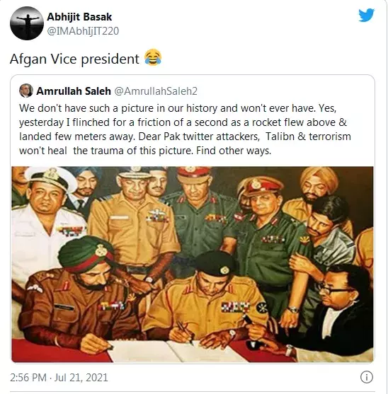 अफगानिस्तान के उपराष्ट्रपति ने पाकिस्तान पर कसा शिकंजा- ट्वीट करते हुए शेयर की भारत के सामने पाकिस्तान के सरेंडर की तस्वीर