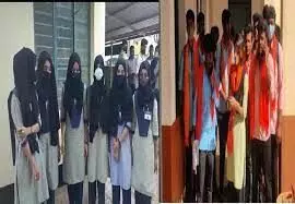 कर्नाटक में हिजाब का विरोध: भगवा स्कार्फ पहनकर क्लास में पहुंचे स्टूडेंट