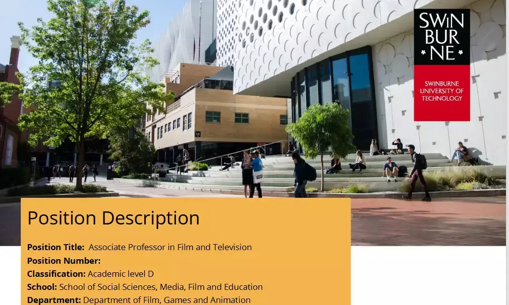 Associate Professor in Film and Television- Swinburne University in Melbourne, Australia Associate Professor in Film and Television- Swinburne University in Melbourne, Australia