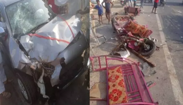 सड़क हादसे में महिला की मौत, ई-रिक्शा चालक समेत तीन घायल