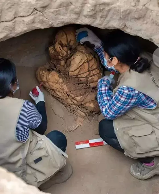 An excavation team in Peru found Skeletal remains of a person buried sometime between 800-1200 ad