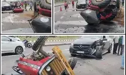 कमाल है : मर्स्डीज कार से हुए टक्कर में दो टुकड़े हुए ट्रैक्टर के कमाल है : मर्स्डीज कार से हुए टक्कर में दो टुकड़े हुए ट्रैक्टर के