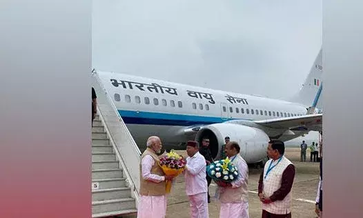PM Modi arrives in the area to dedicate the second terminal at Bengaluru Airport and unveil the statue of Kempegowda