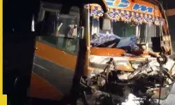 A major road accident in Gujarats Navsari, a collision between a car and a bus