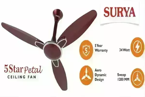 सूर्या रोशनी ने बिजली बचत वाले 5 स्टार सीलिंग फैन किया लांच सूर्या रोशनी ने बिजली बचत वाले 5 स्टार सीलिंग फैन किया लांच