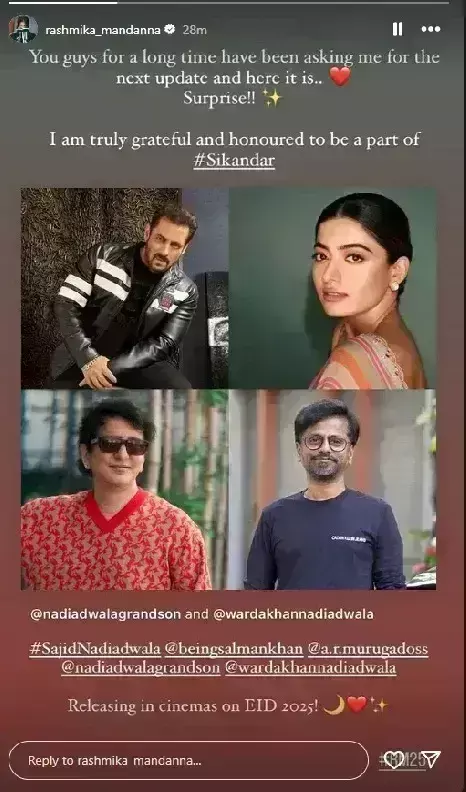 सलमान खान की सिकंदर में हुई रश्मिका मंदाना की एंट्री, श्रीवल्ली ने फोटो शेयर कर किया कंफर्म