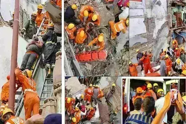 वाराणसी के चौक थाना इलाके में 70 वर्ष पुराने दो मकान गिरे, एक पुलिसकर्मी समेत आठ लोग मलबे में दबे
