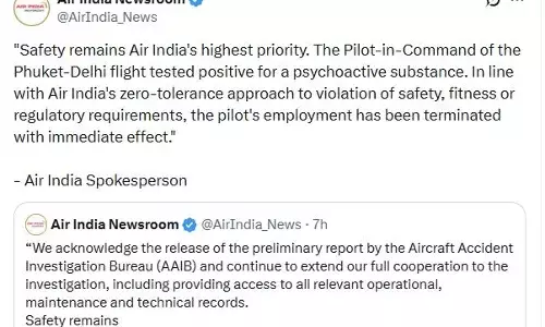 Air India Terminates Pilot After Positive Drug Test