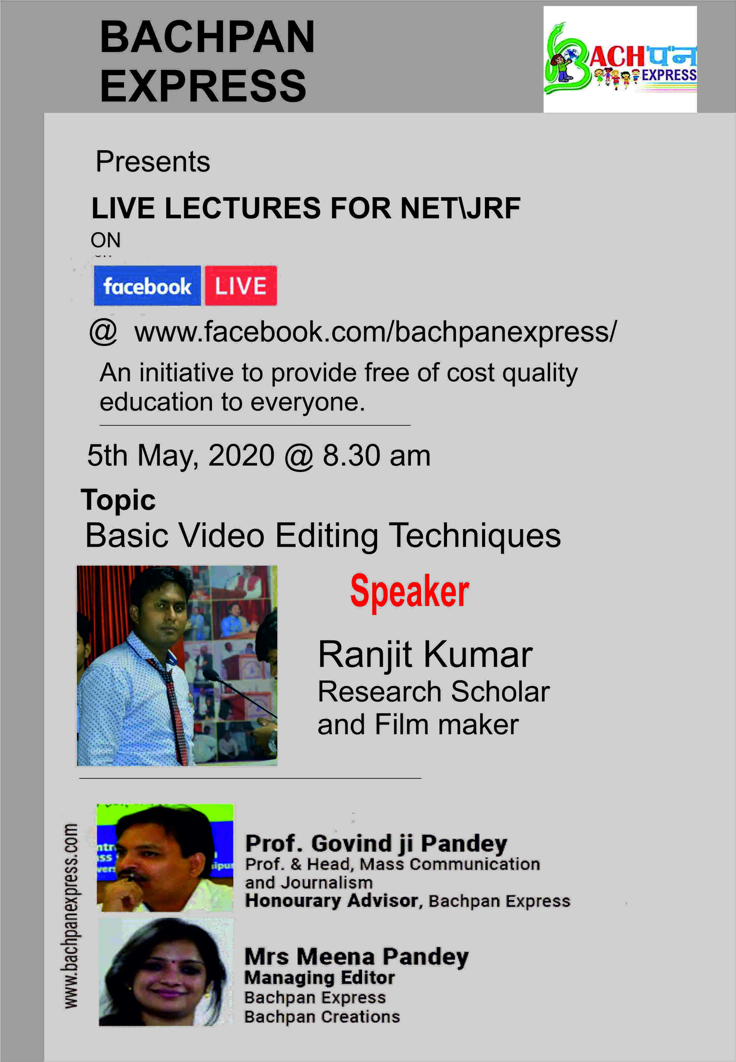 Learn Video Editing on Bachpan Express tomorrow@8.30am